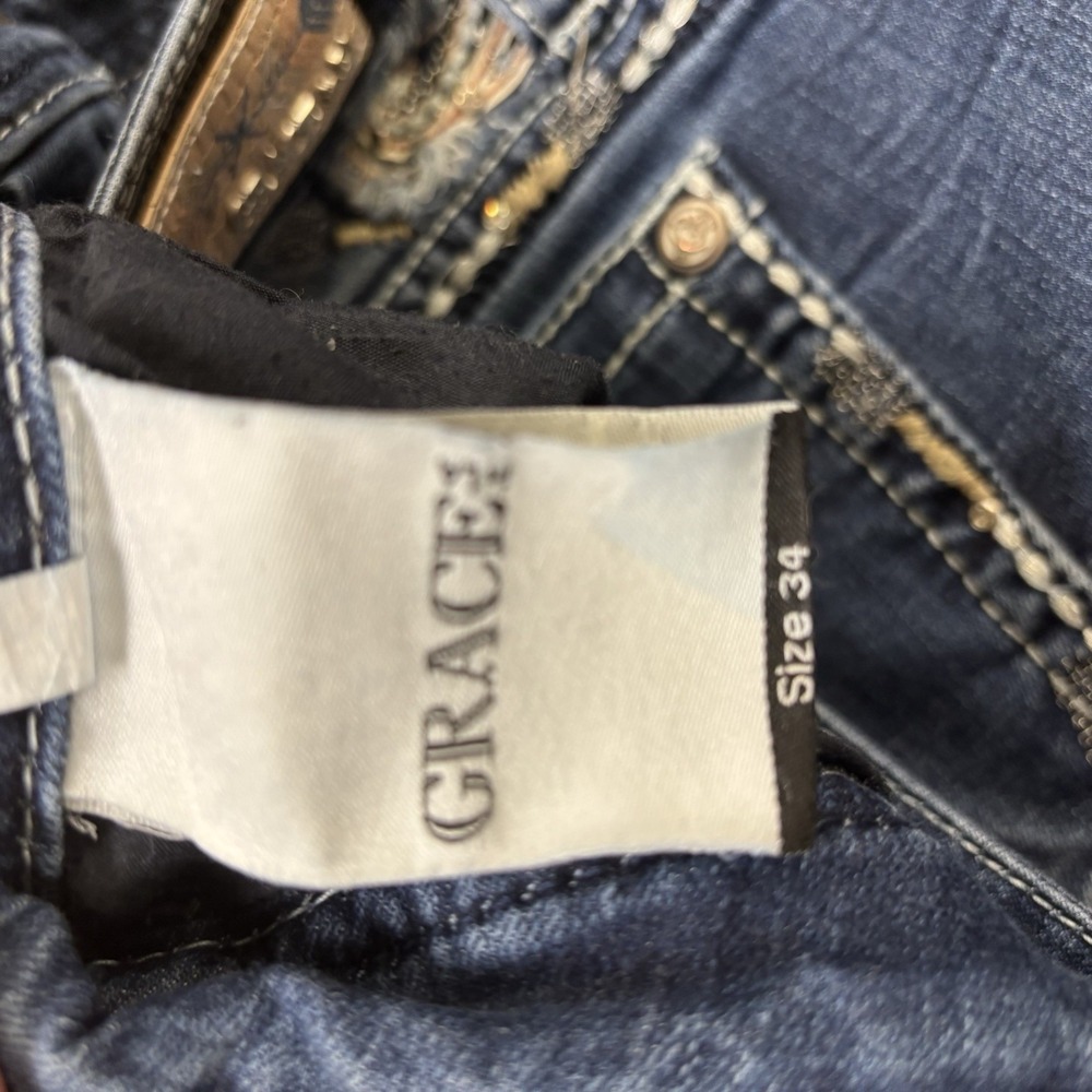 Grace In L.A. Womens Easy Fit Jeans Size 34 Blue Embroideried Western Cowgirl - Picture 8 of 11